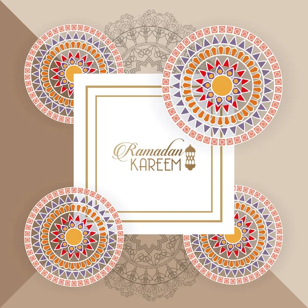 Eid carta mubarak con lettering e mandala cornice quadrata — Vettoriale Stock