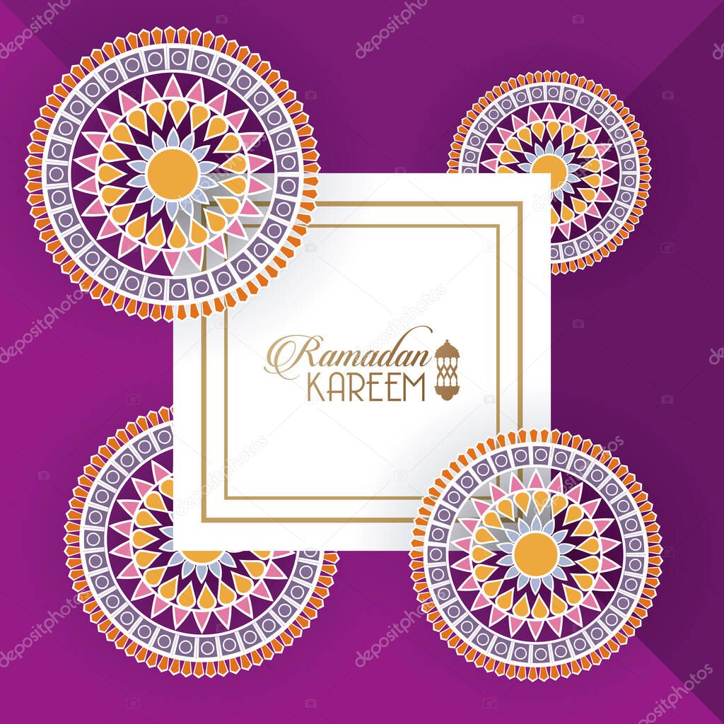 eid mubarak card with lettering and mandalas square frame