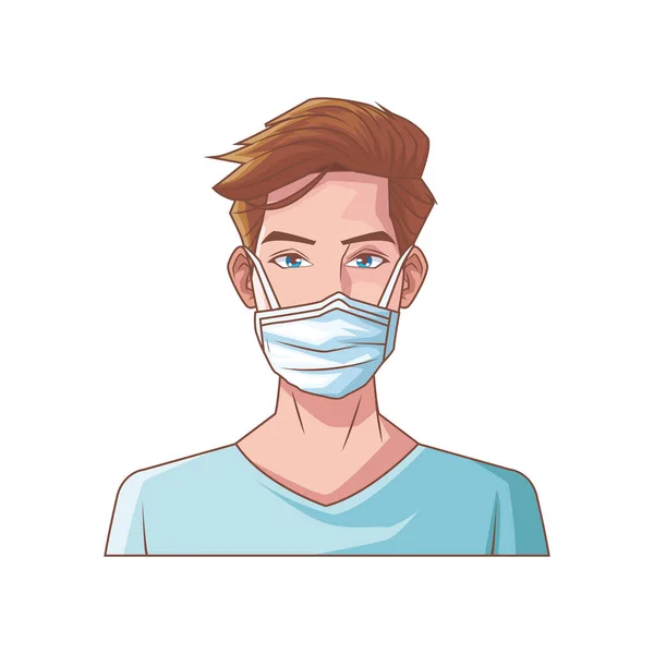 Junger Mann mit Mundschutz medizinisches Zubehör — Stockvektor