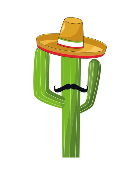 Cactus planta mexicana con bigote y sombrero — Archivo Imágenes Vectoriales