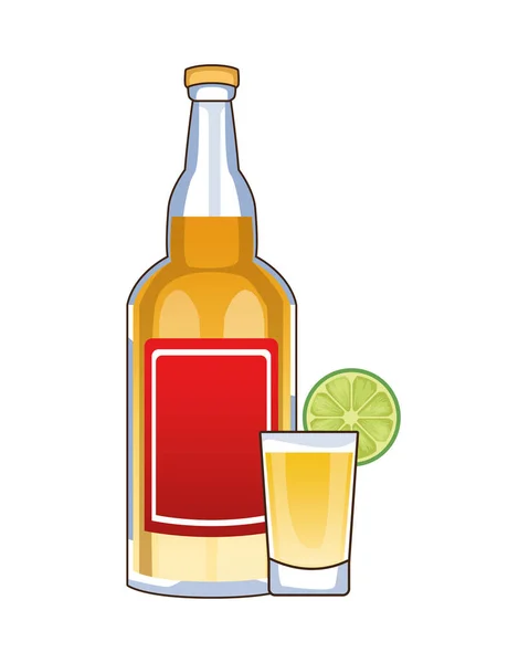 Τεκίλα μπουκάλι και κοκτέιλ φλιτζάνι μεξικάνικο ποτό — Διανυσματικό Αρχείο