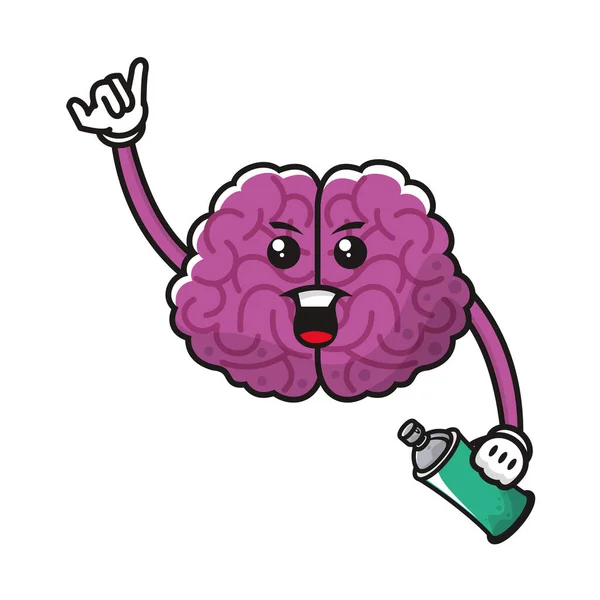 Cerveau avec vaporisateur peinture bouteille caractère comique — Image vectorielle