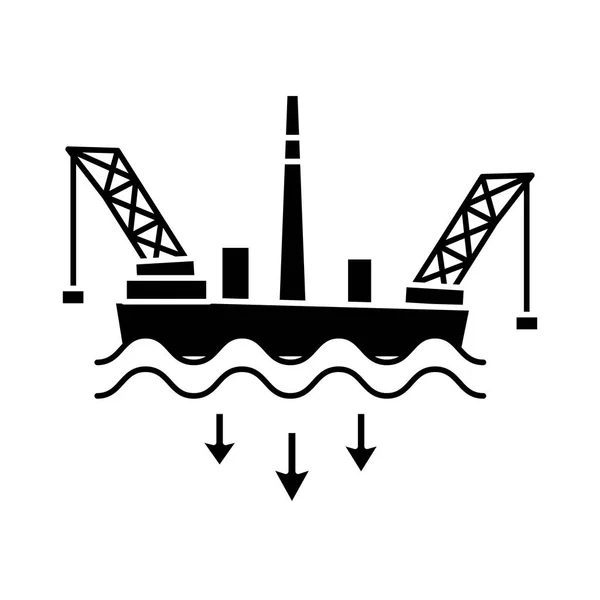 Óleo de torre de extração no ícone de estilo plano do mar — Vetor de Stock