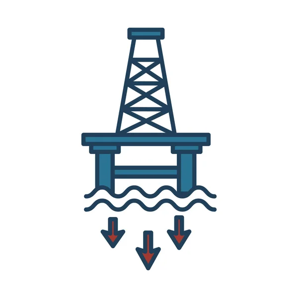 Óleo de torre de extração no ícone de estilo de preenchimento do mar — Vetor de Stock