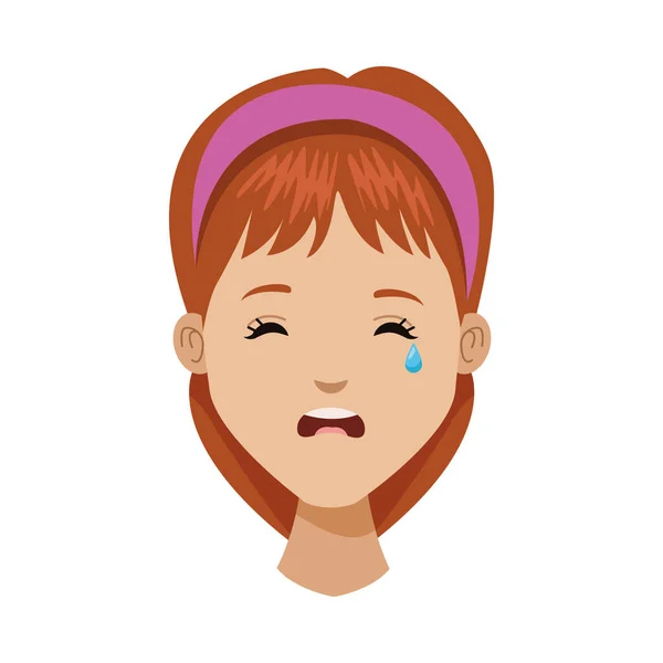 Joven mujer llorando cabeza avatar carácter — Vector de stock