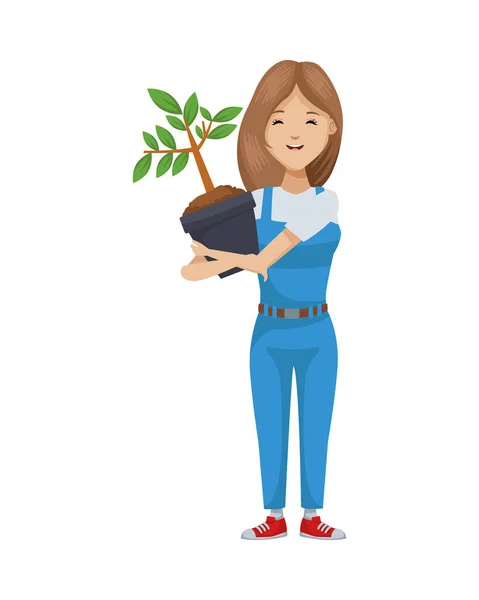 Mujer ambientalista con carácter de planta de árbol — Vector de stock