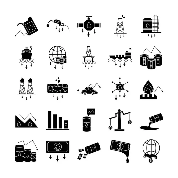Bundle of oil prices set icons — Stock Vector