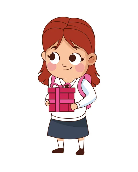 Cute little girl with gift avatar character — Stock Vector