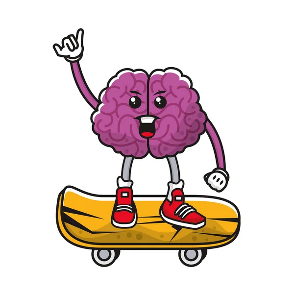 Мозг у скейтбордистского комического персонажа — стоковый вектор