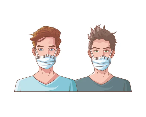 Young men with mouth cap medical accessory — Stock Vector