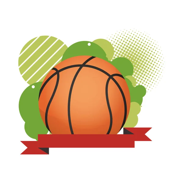 Balón de baloncesto deportivo con marco de cinta — Vector de stock