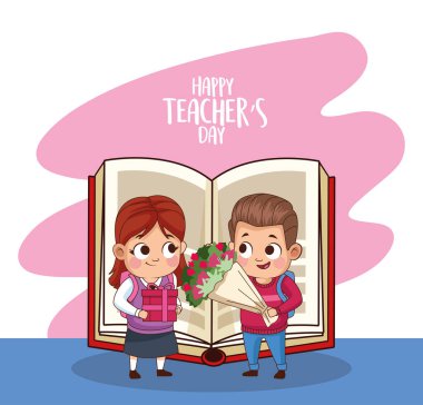 Öğrenci ve kitaplı mutlu öğretmenler günü kartı