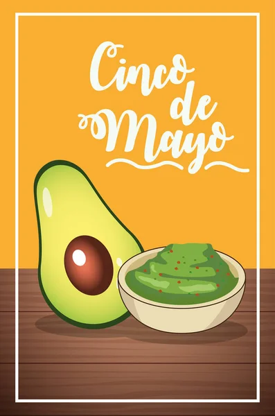 Guacamole soslu cinco de mayonez kutlama kartı. — Stok Vektör