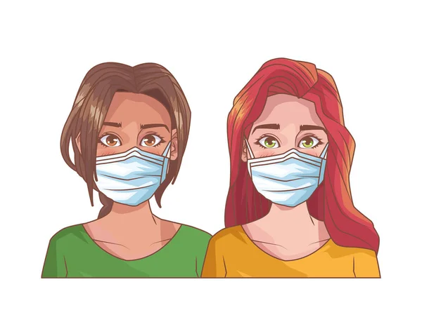 Young girls with mouth cap medical accessory — Stock Vector