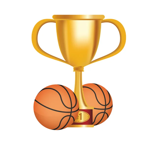 Koszykówka balony sport z puchar trofeum — Wektor stockowy