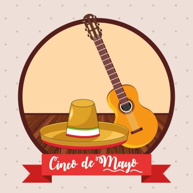 Meksika şapkası ve gitarıyla Cinco de Mayonez kutlama kartı