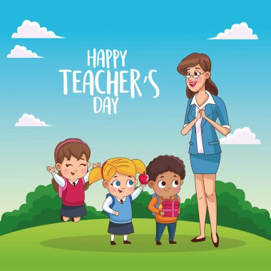 Öğretmenler günü kartında öğretmenler ve öğrenciler sahada mutlu olsun.