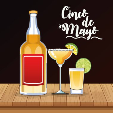 Cinco de mayonez kutlama kartı ve tekila şişesi.