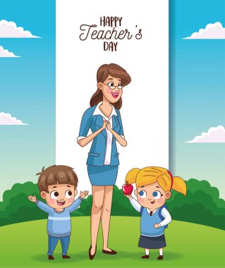 Öğretmenler günü kartında öğretmenler ve öğrenciler sahada mutlu olsun.