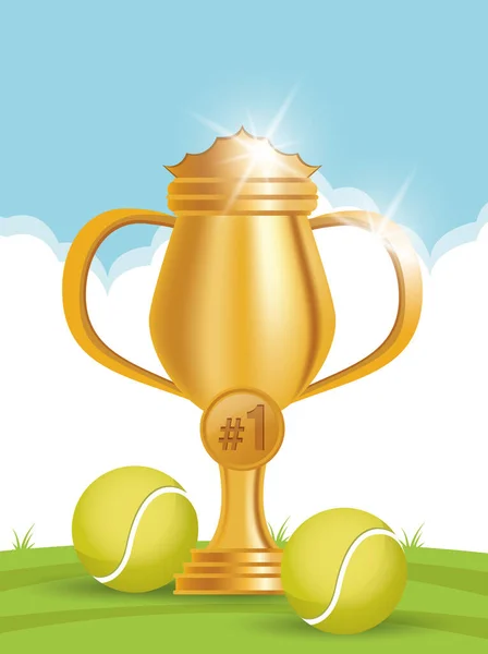 tennis sport balls with trophy cup