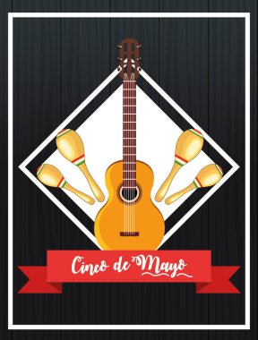 Gitarlı ve marakkalı cinco de mayonez kartı