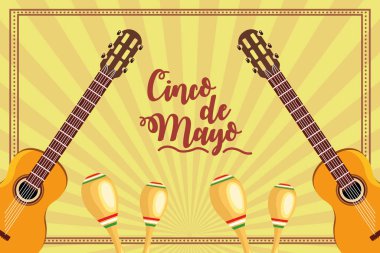 Gitarlı ve marakkalı cinco de mayonez kartı