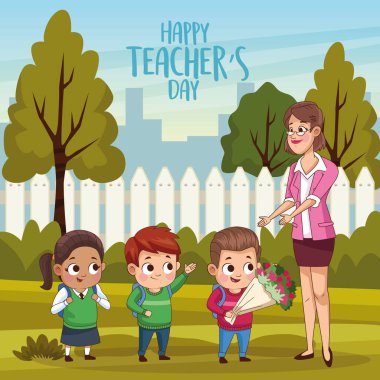 Öğretmenler günü kartında öğretmenler ve öğrenciler sahada mutlu olsun.