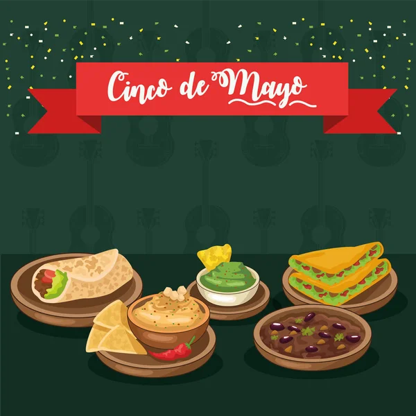 Cinco de mayo celebration card with mexican food — Stock Vector