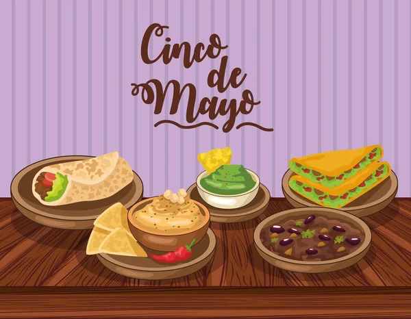 Meksika yemekli cinco de mayonez kutlama kartı. — Stok Vektör