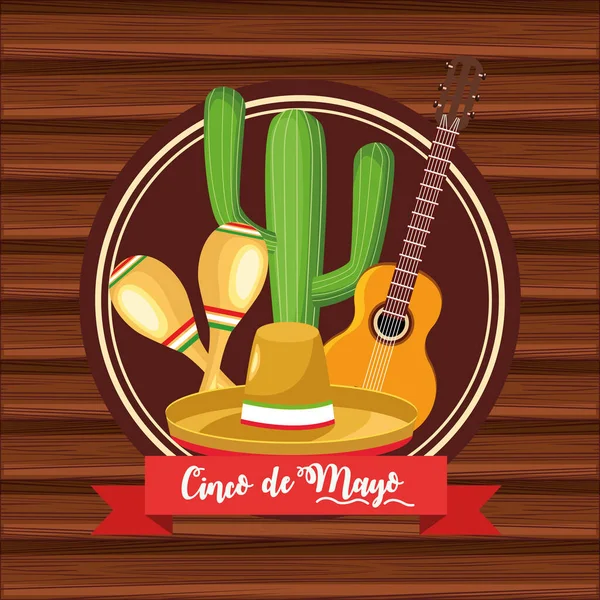 Meksika şapkası ve enstrümanlarıyla Cinco de Mayonez kutlama kartı