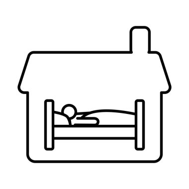 Yatak sırası simgesinde uyuyan kişi ile ev