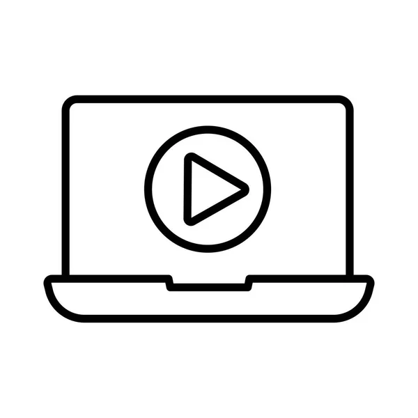 Laptop mit Media-Player-Taste Linie Stil-Symbol — Stockvektor