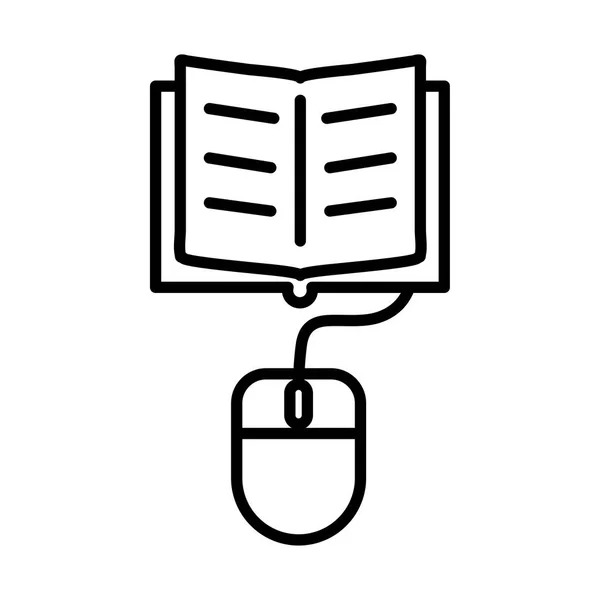 Libro de texto con icono de estilo de línea del ratón — Vector de stock