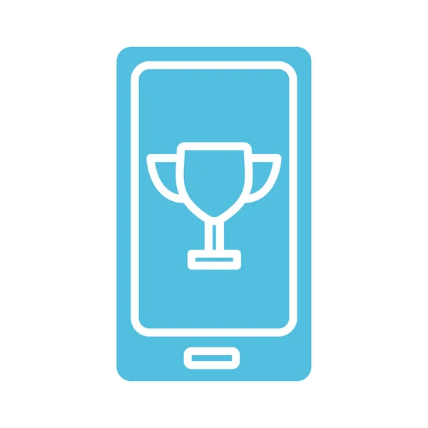 Smartphone con trofeo taza silueta icono de estilo — Vector de stock