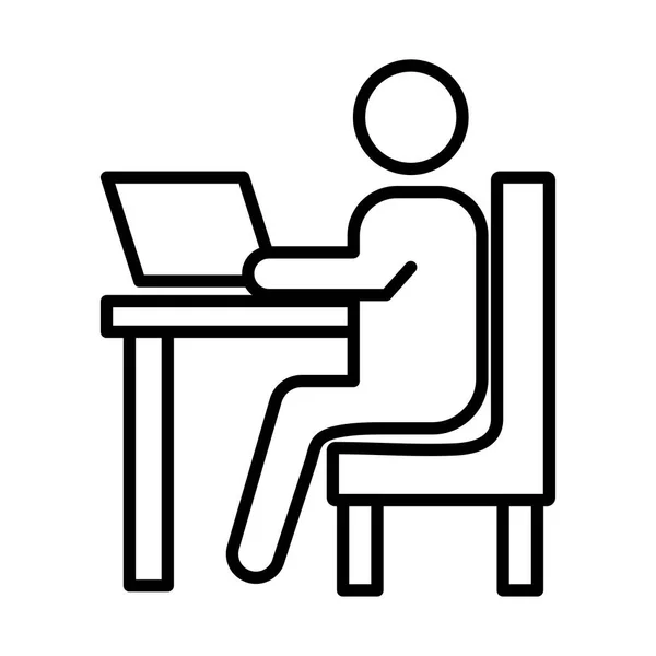 Person mit Laptop tragbare Linie Stil-Symbol — Stockvektor