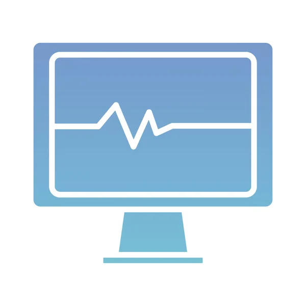 Desktop met cardio puls gezondheid online silhouet gradiënt stijl — Stockvector