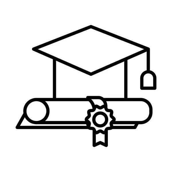Certificado de graduação e ícone de estilo de linha de chapéu —  Vetores de Stock
