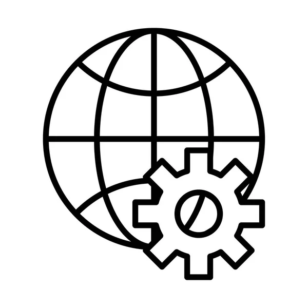 Navegador esfera con icono de estilo de línea de engranajes — Archivo Imágenes Vectoriales