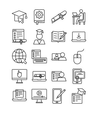 Eğitim paketi çevrimiçi set simgeleri