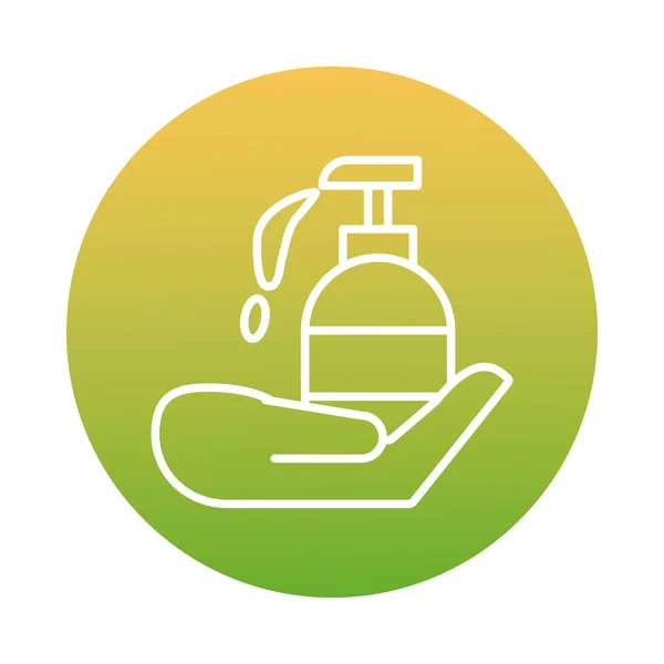 手与抗菌肥皂瓶子块图标 — 图库矢量图片