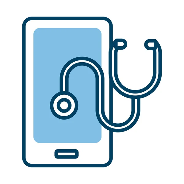 聴診器の健康を持つスマートフォンオンラインハーフラインスタイル — ストックベクタ
