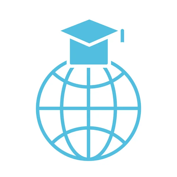 Şapka mezuniyet siluet biçimi simgesine sahip küresel tarayıcı — Stok Vektör