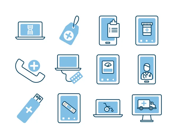 Pacote de ícones de conjunto online de saúde — Vetor de Stock