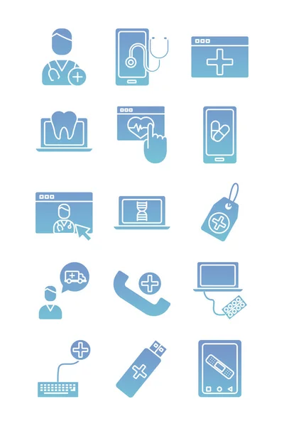 Bundel van gezondheid online set pictogrammen — Stockvector