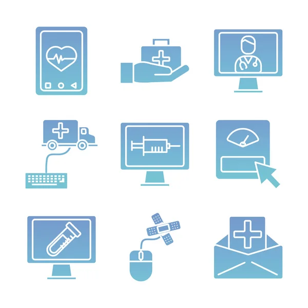 Bundel van gezondheid online set pictogrammen — Stockvector