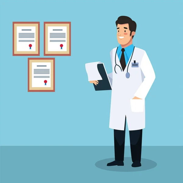 Profissional médico com caráter checklist —  Vetores de Stock