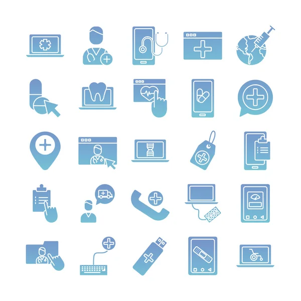 Bundle of health online set icons — Stock Vector