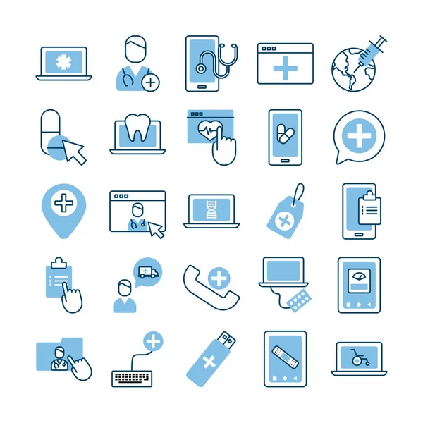 Bundle of health online set icons — Stock Vector