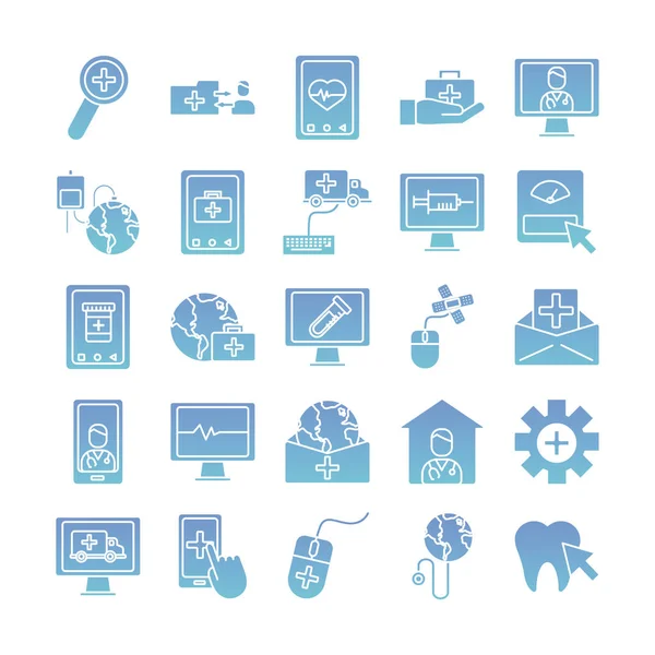 Bundle of health online set icons — Stock Vector