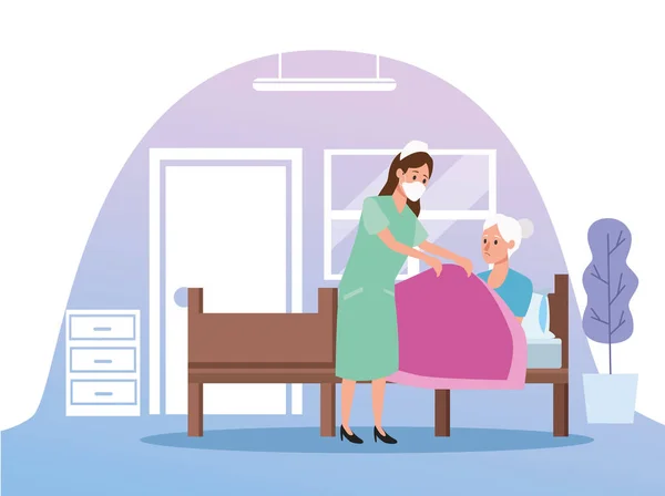 Infirmière protégeant les personnages de personnes âgées — Image vectorielle